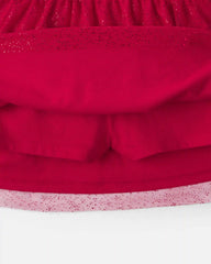 Girls Tulle Bow Fleece Long-Sleeve Top & Skort Set - Cream/Red