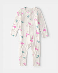 Baby Girl Flamingo PurelySoft 2-Way Zip Sleep & Play Pajamas - Ivory