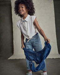 Girls Cropped Tie-Front Top - Cream