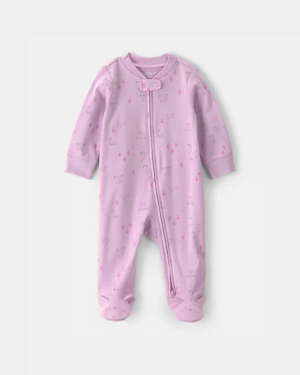 Baby Girl Bunny 100% Cotton 2-Way Zip Sleep & Play Pajamas - Purple