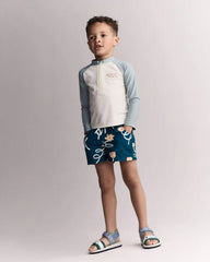 Toddler Boy Swim Trunk in Floral Print - Teal